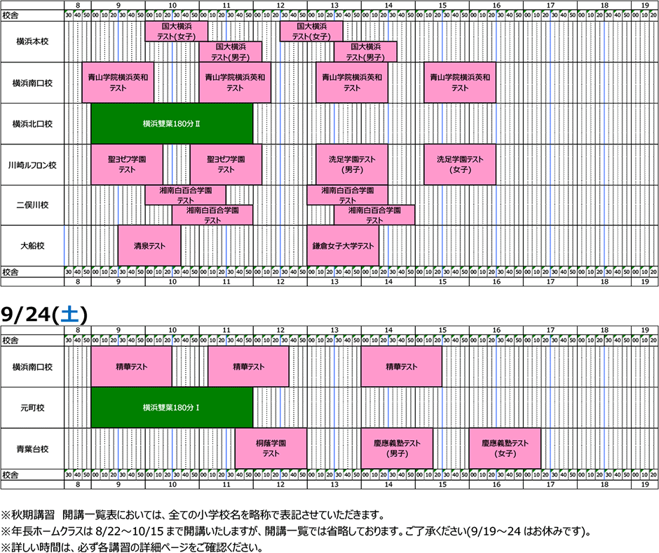 講習予定カレンダー｜2022年度秋期講習｜小学校受験の理英会