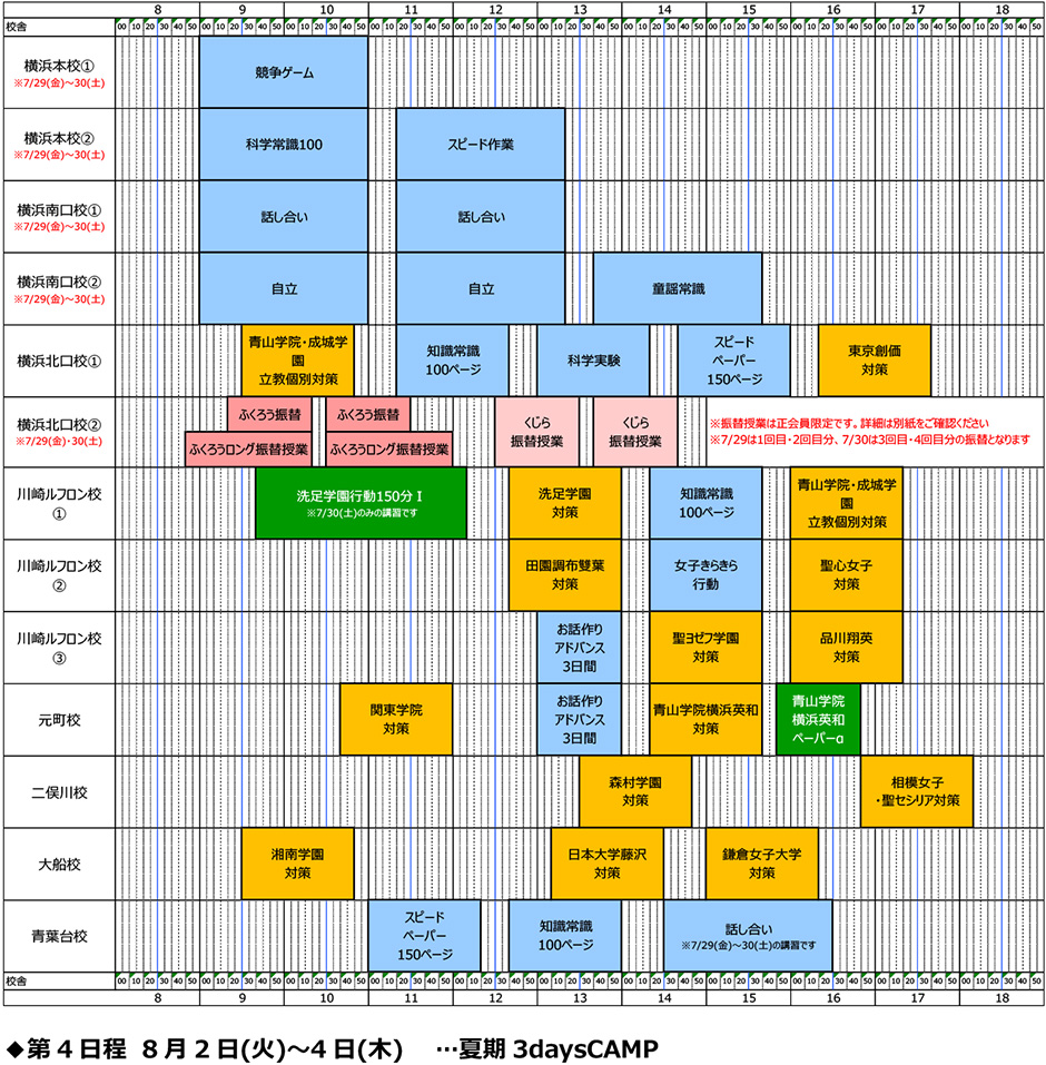 夏期講習カレンダー