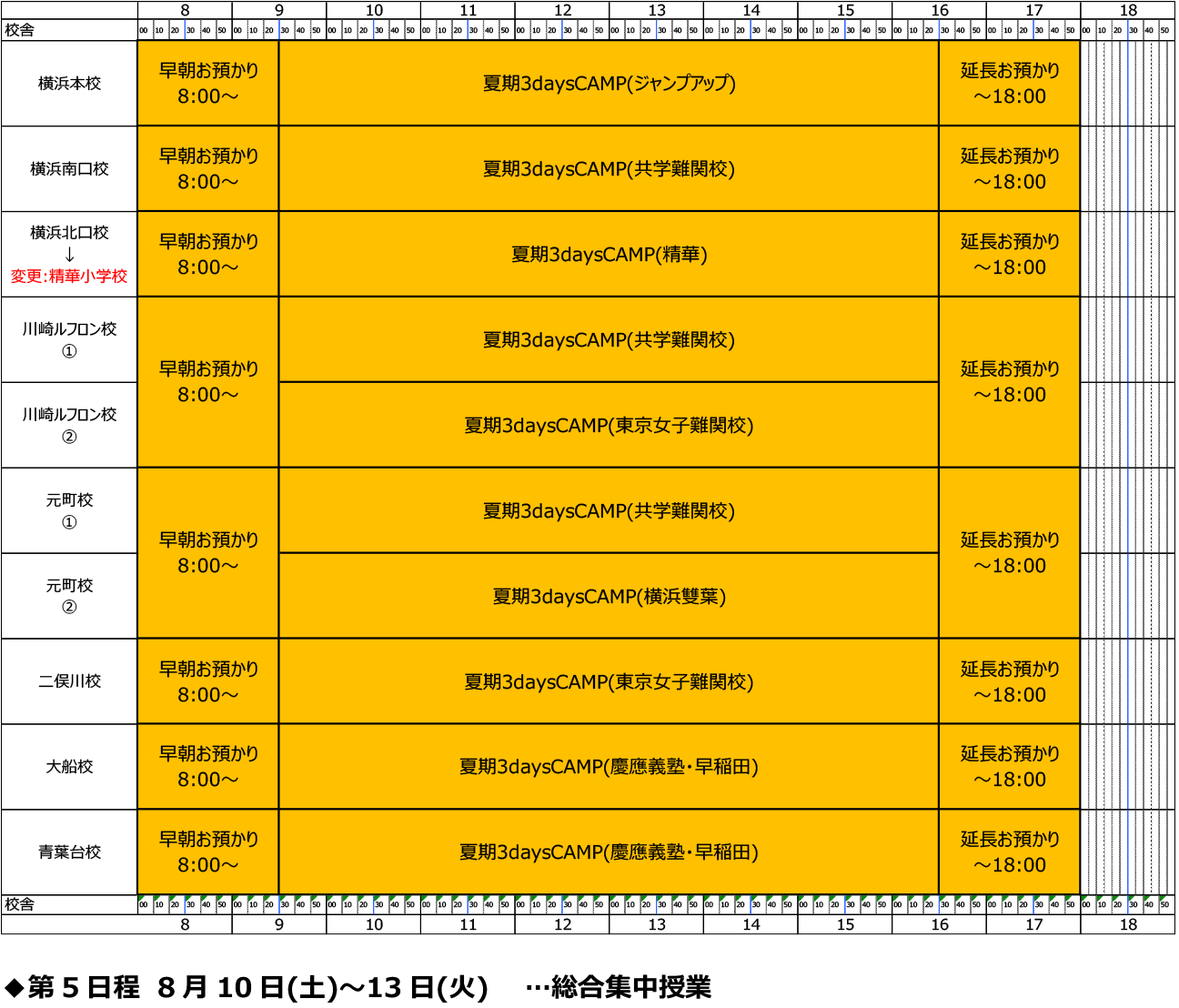 夏期講習カレンダー
