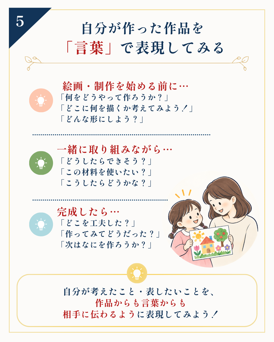 自分が作った作品を言葉で表現するための声かけ